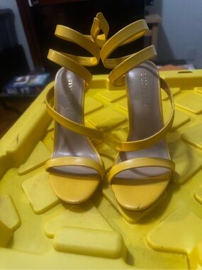 Women's Yellow Strappy High Heel Sandals - Elegant Dress Heels